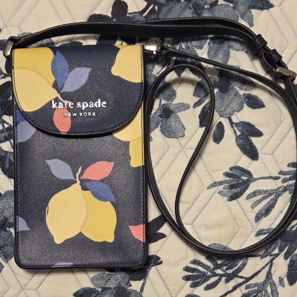 Kate Spade Lemon Print Phone Crossbody Wallet Citrus Navy NWOT - Picture 9 of 9